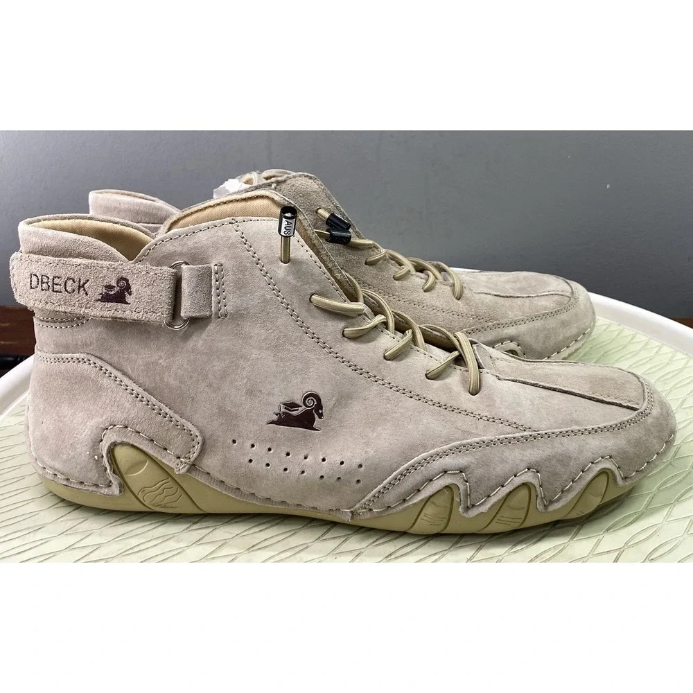 DBECK Men  Casual High Top Shoes Suede Hiking Lace-Up Boots‎ Beige US12/EU46 NEW